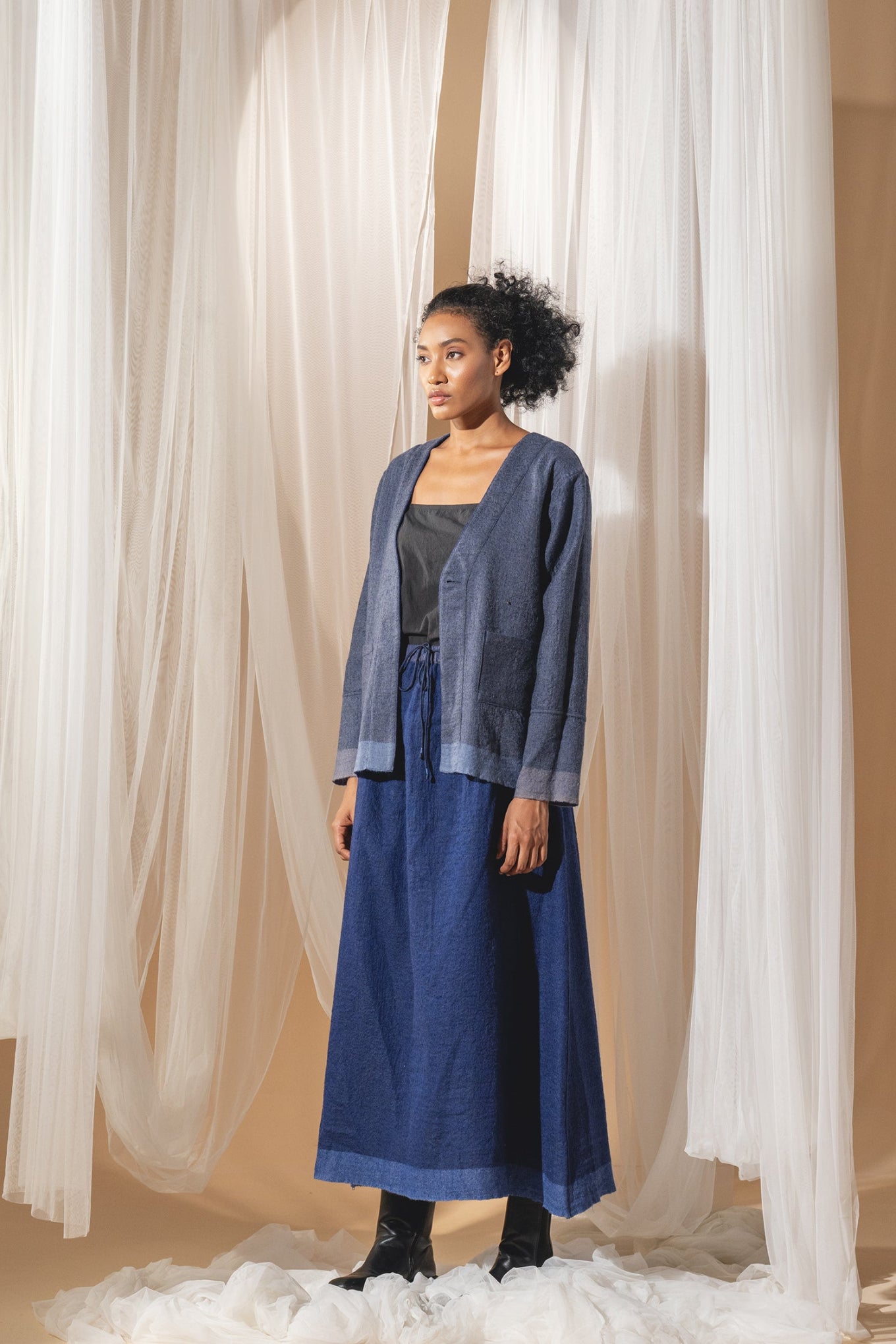 DVE pure wool A-line Lohita skirt in cobalt blue.