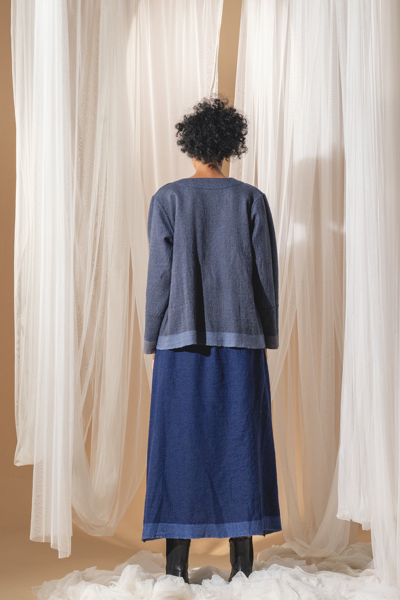 DVE pure wool A-line Lohita skirt in cobalt blue.