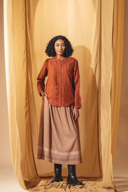 DVE Collection cotton twill Jiana skirt in russet brown.