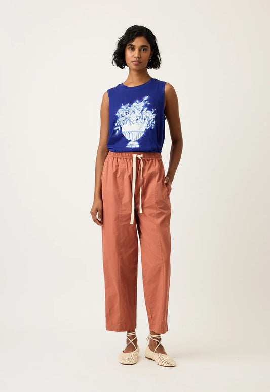 Nancybird elastic waist cotton Sol pants in earth.