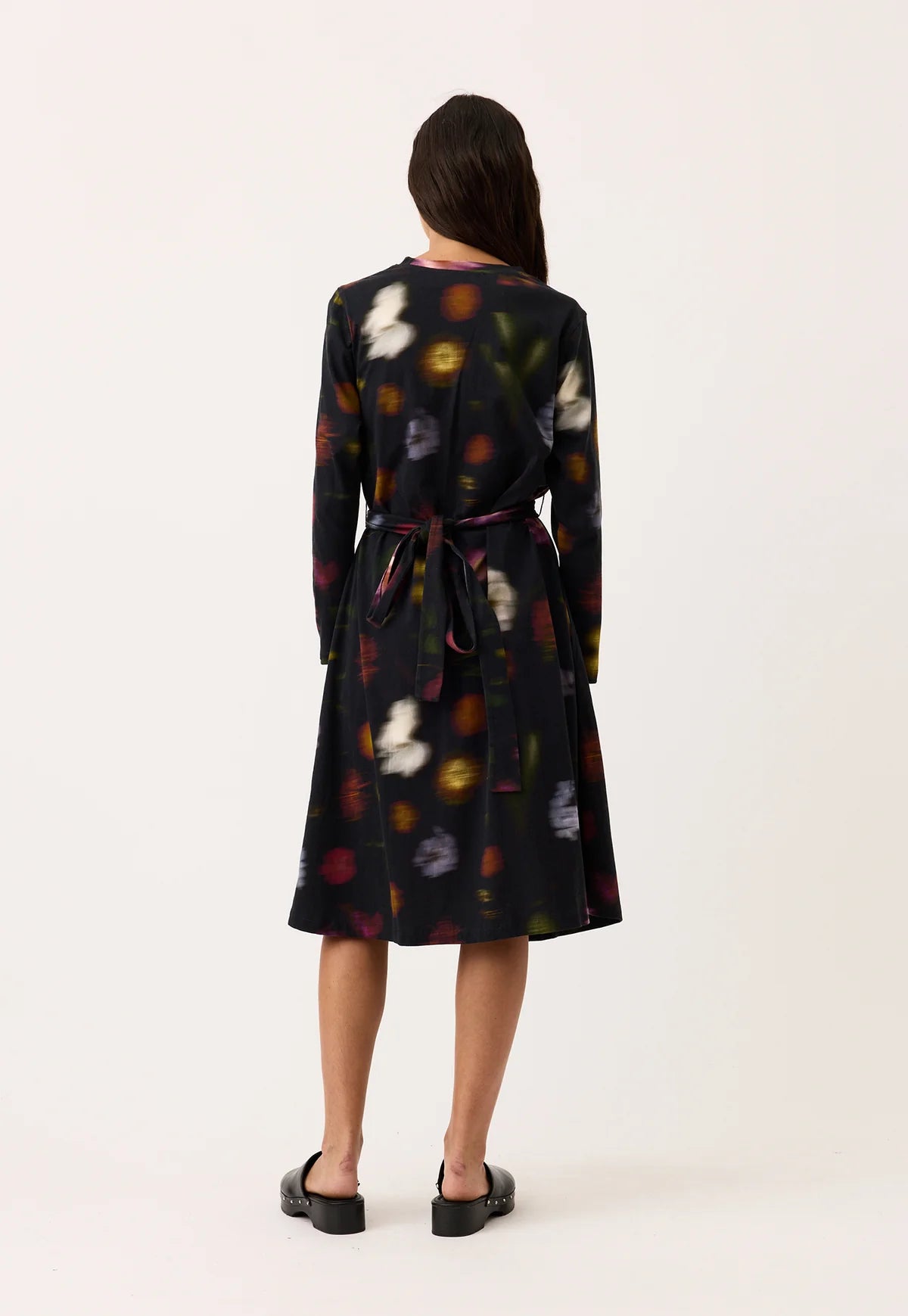 Nancybird organic cotton jersey knit wrap t-shirt dress in Haze floral print.