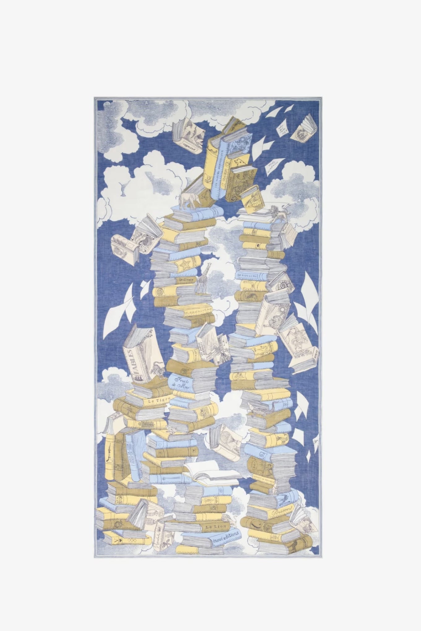 Inoui editions silk cotton scarf Bibliophile in  navy.