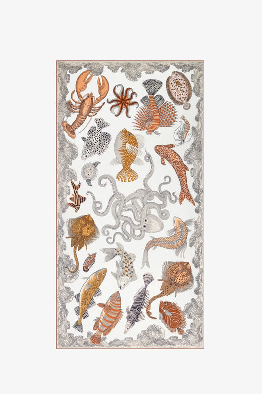 Inoui editions silk cotton scarf Poseidon in natural.