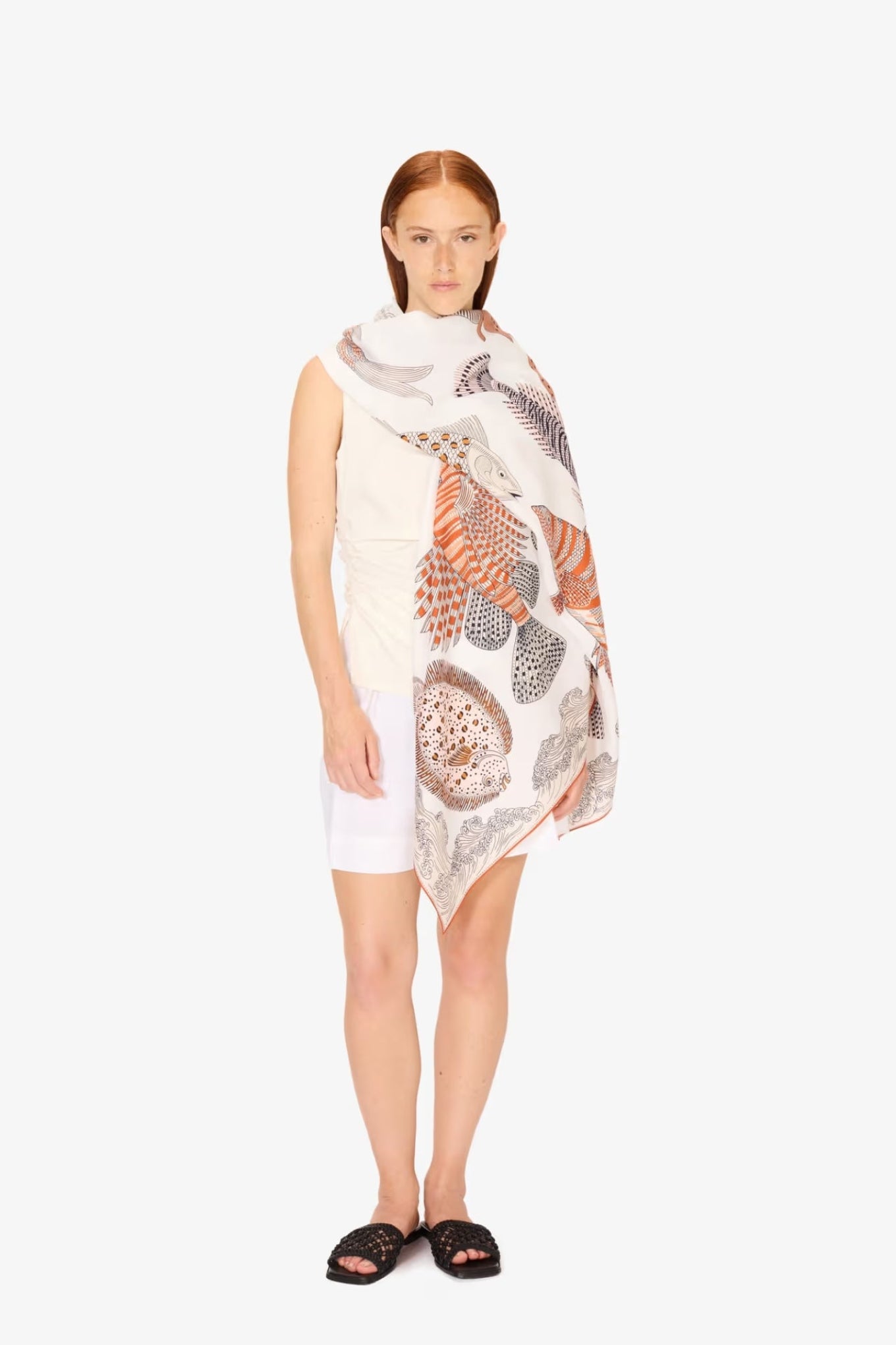 Inoui editions silk cotton scarf Poseidon in natural.