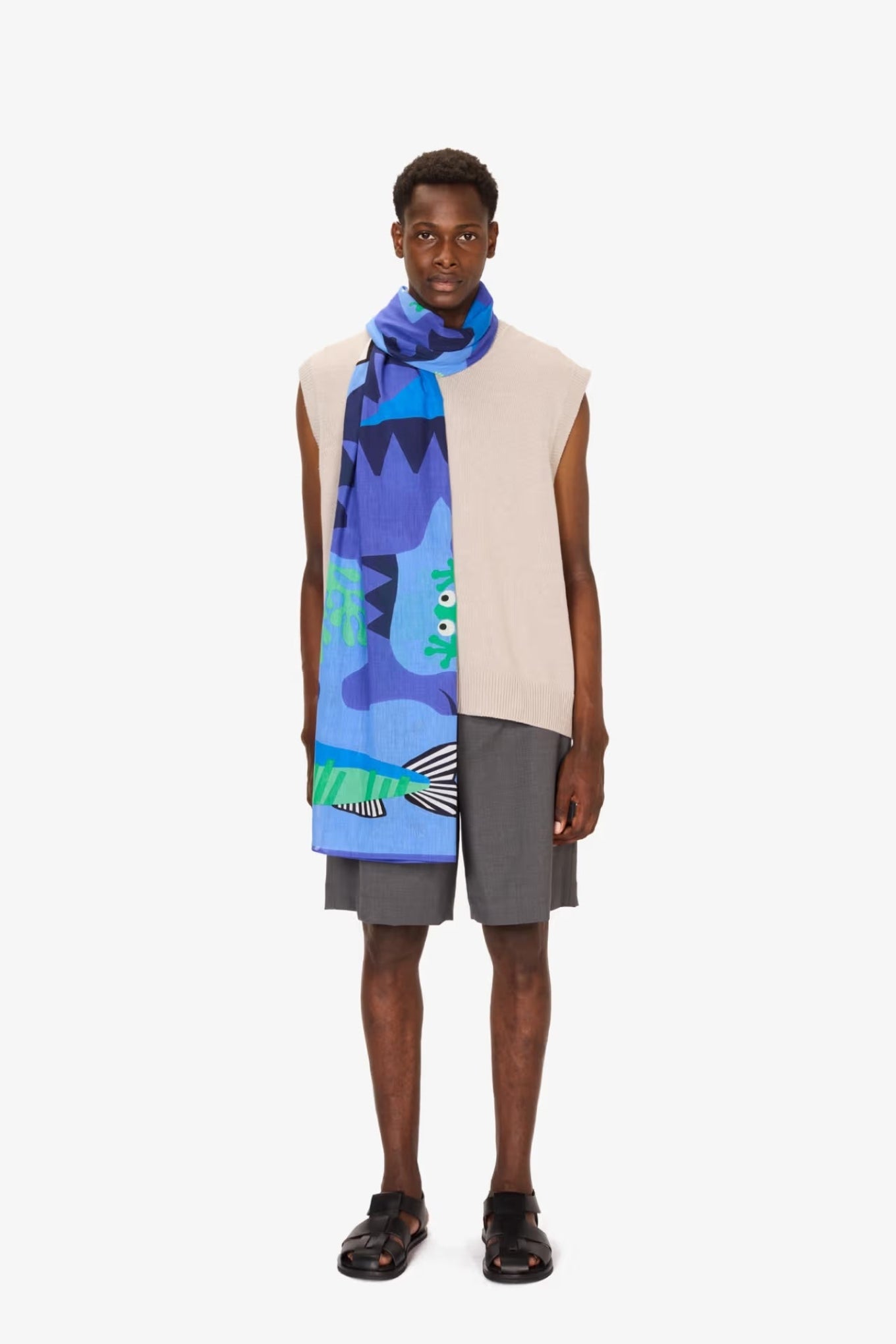 Inoui Editions cotton scarf sarong Splash navy.