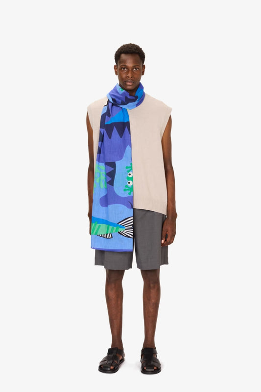 Inoui Editions cotton scarf sarong Splash navy.