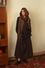 Load image into Gallery viewer, DVE collection pure linen scarf in brown and black windowpane check.