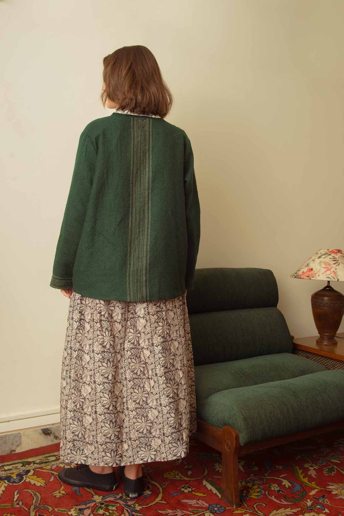 Dve Collection Isha one size skirt in silk cotton blockprinted in iron grey, scarab print.