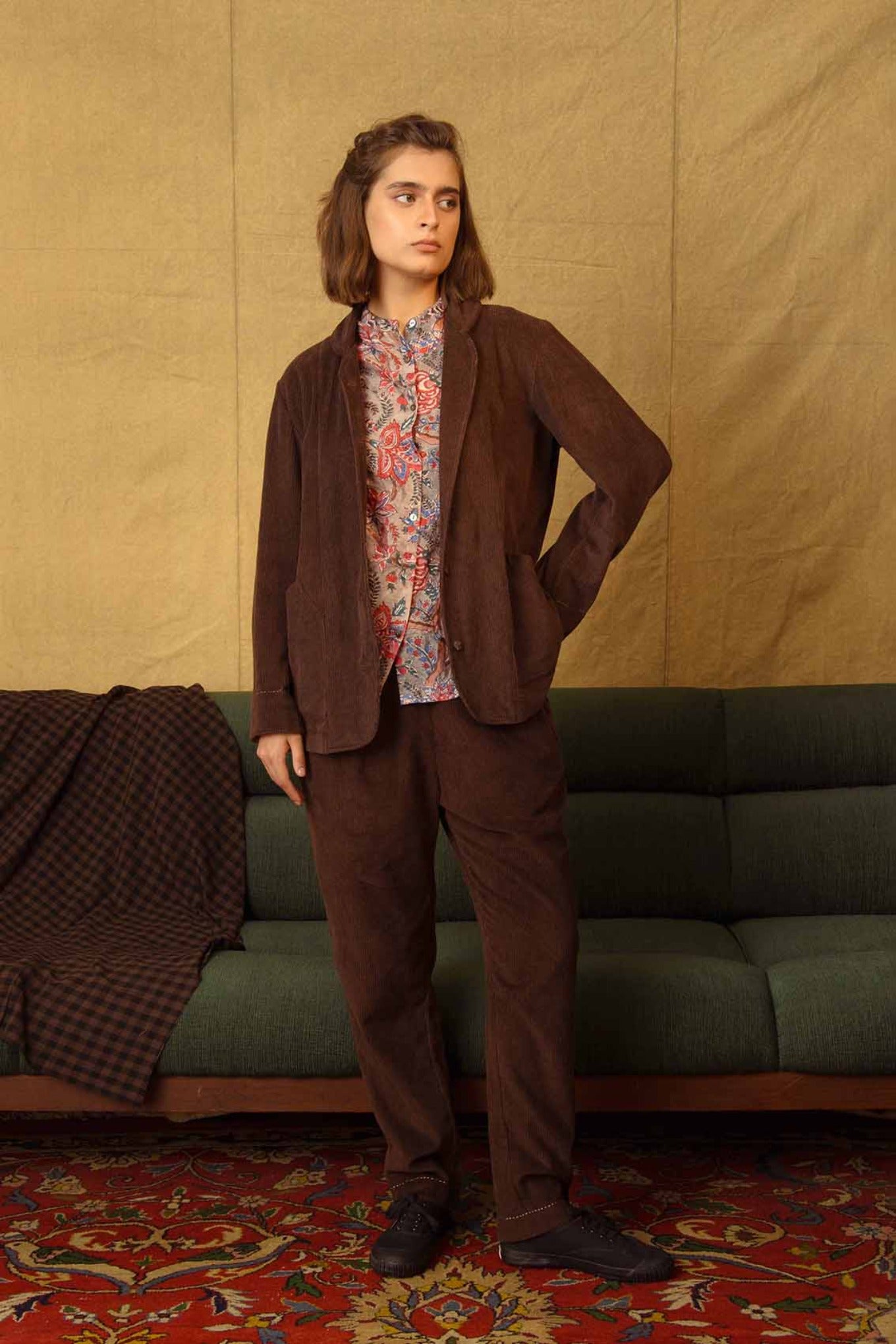 Dve Collection pull on elastic waist straight leg Rooma pants in brown cotton corduroy.t