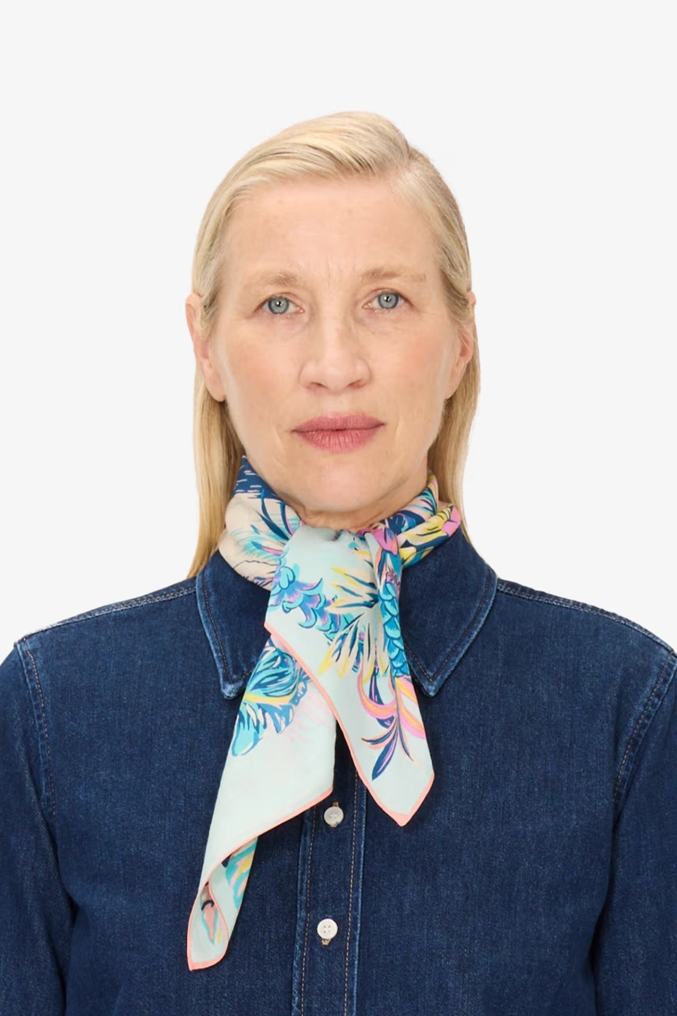 Inoui editions silk cotton carre square scarf Hawaii in turquoise.