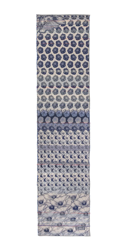 Letol organic cotton jacquard floral scarf Stephanie in navy blue.