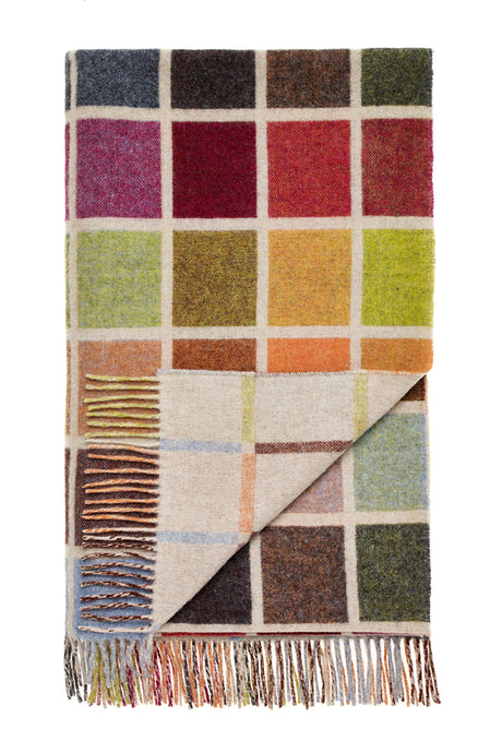 Bronte by Moon multi colour Block throw on beige, pure wool.