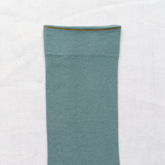 Bonne Maison Arctic blue sock with khaki absinth green toe, made in France cotton socks.