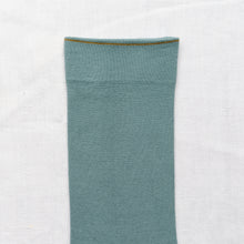Load image into Gallery viewer, Bonne Maison Arctic blue sock with khaki absinth green toe, made in France cotton socks.