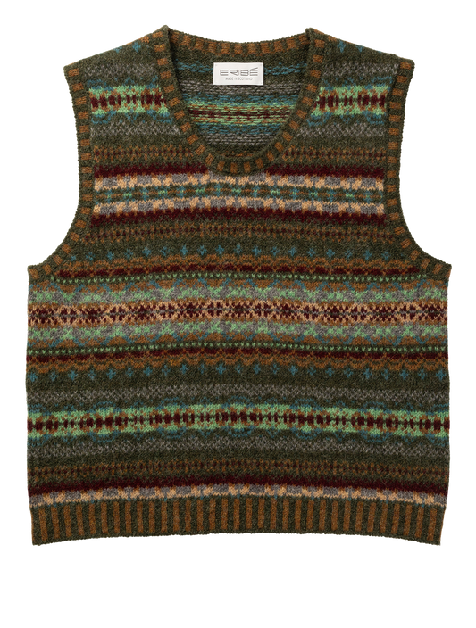 Eribe Westray fairisle vest in Aberfoyle.