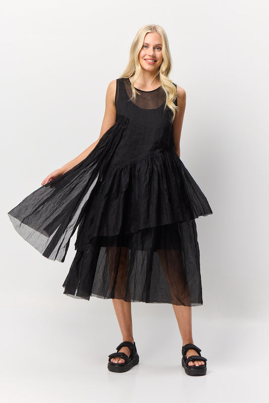 Valia Cinderella dress in black organic cotton organdy.