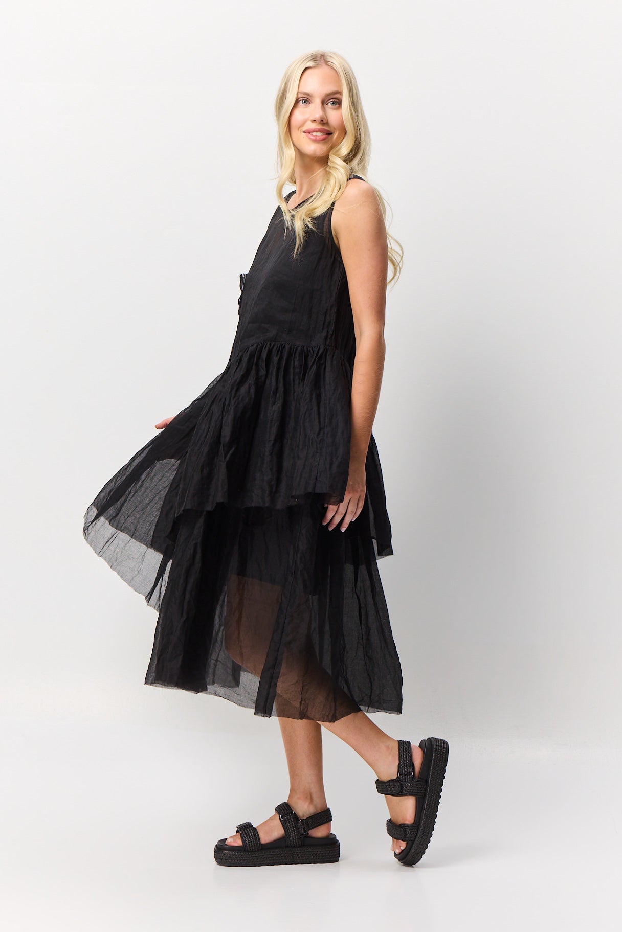 Valia Cinderella dress in black organic cotton organdy.