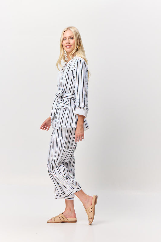 Valia Magnolia pants in black and white linen stripes.