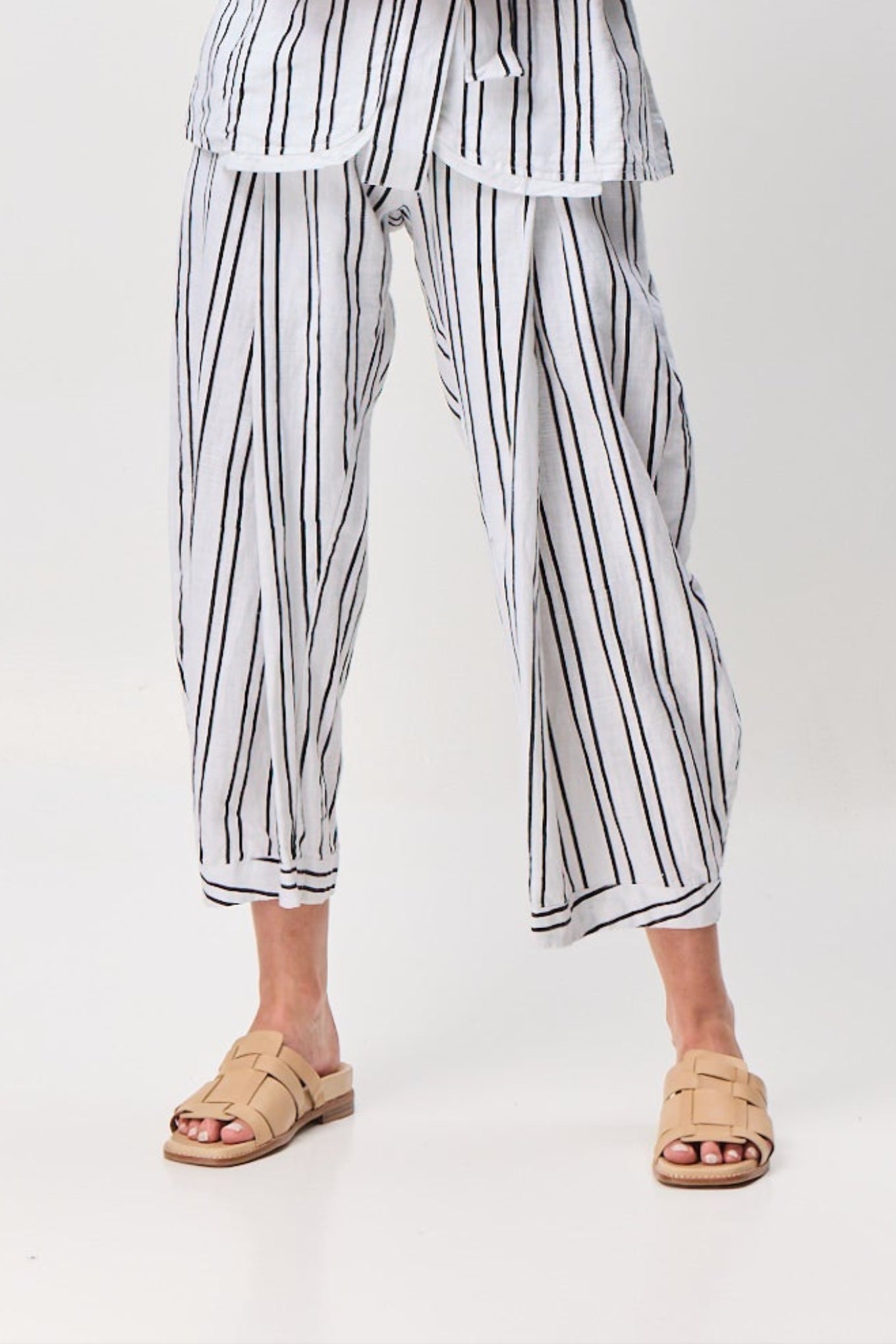 Valia Magnolia pants in black and white linen stripes.