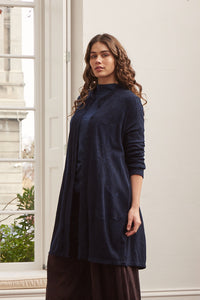 Valia made in Melbourne Australian merino  wool jacquard coat in deep ink navy.