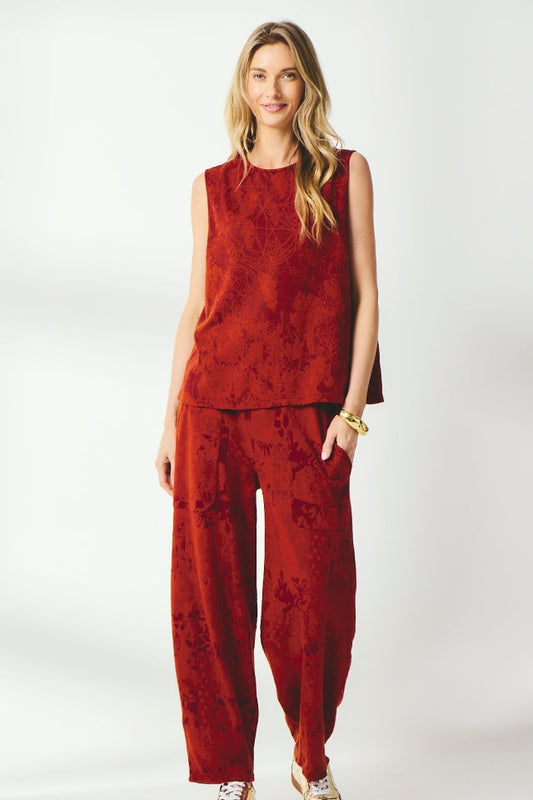 Valia Ellie wool jacquard knit Ellie vest in Oxblood red.