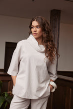 Load image into Gallery viewer, Valia Superfine cord tunic with funnel neck in sugar white.