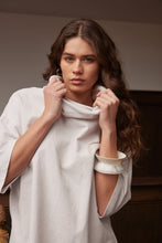 Load image into Gallery viewer, Valia Superfine cord tunic with funnel neck in sugar white.