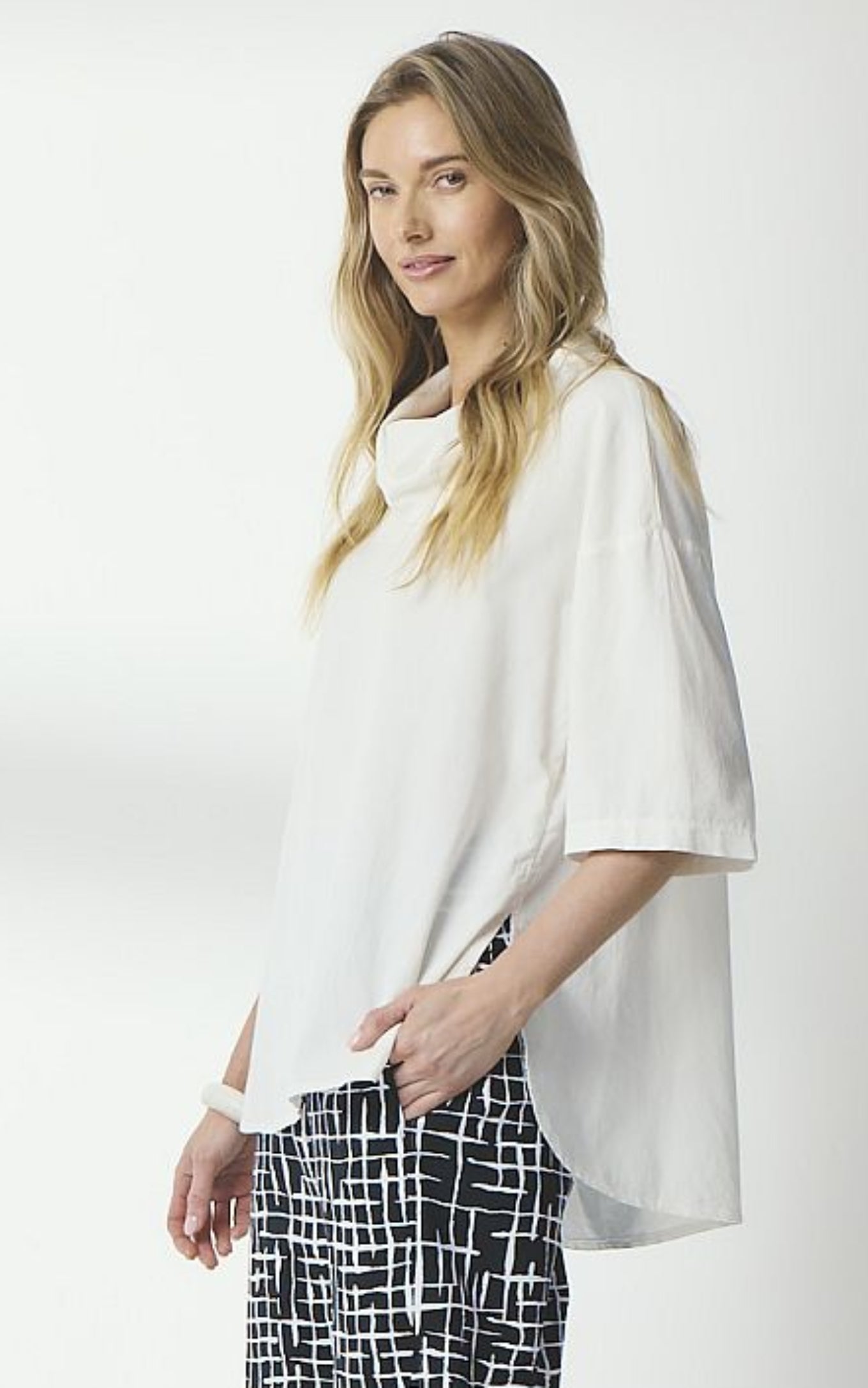 Valia superfine cord tunic in fine cotton corduroy in undyed offwhite.