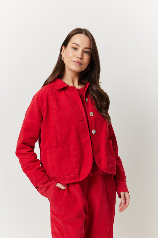 Valia Poppy red cotton Velvet jacket.