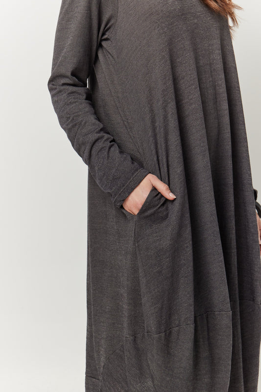 Valia Giorgio wool merino jersey long sleeve dress in slate charcoal grey.