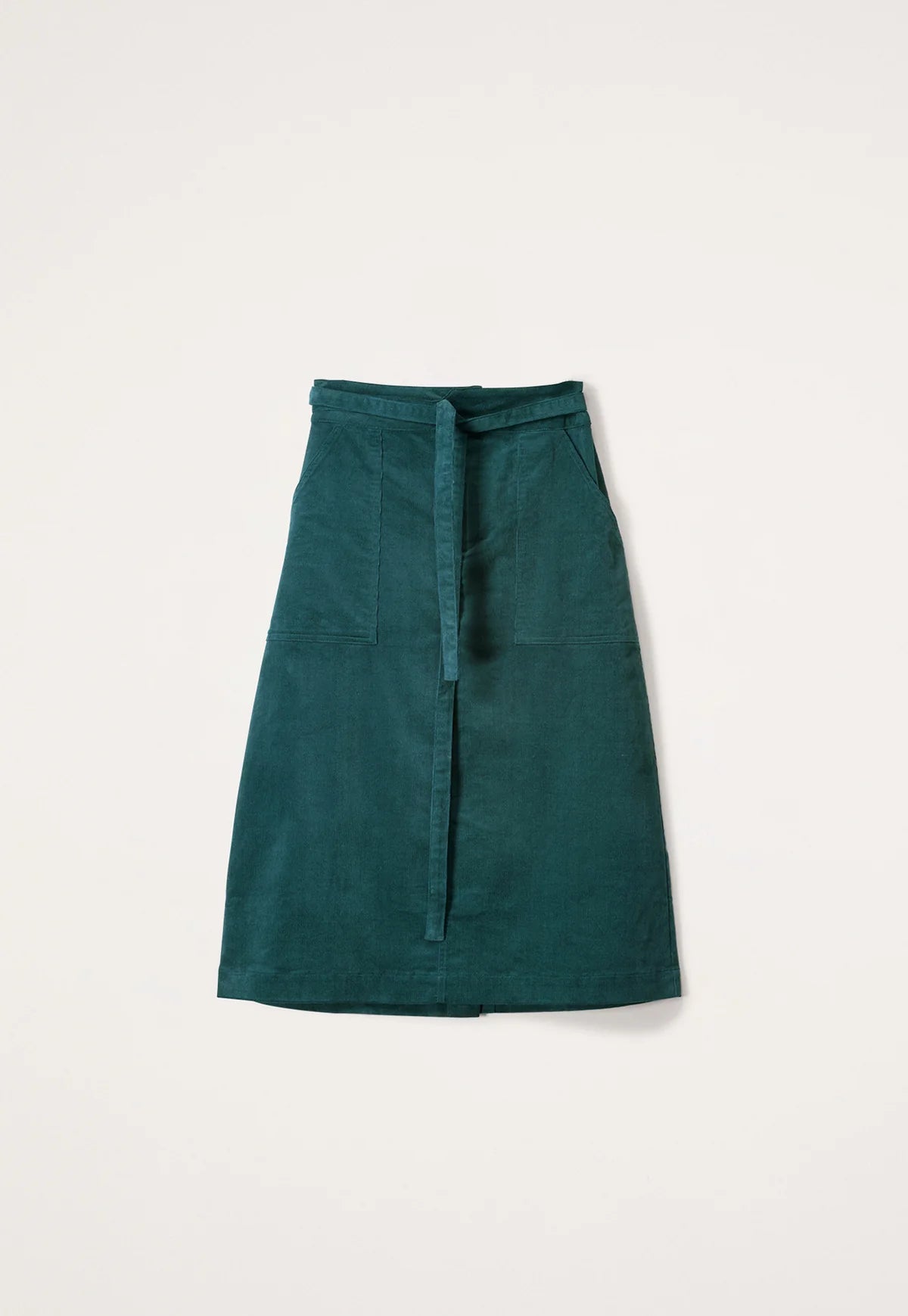 Nancybird Ume tie skirt A-line in fern green cotton corduroy.