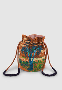 Nancybird handbeaded pouch featuring cork tree artwork.