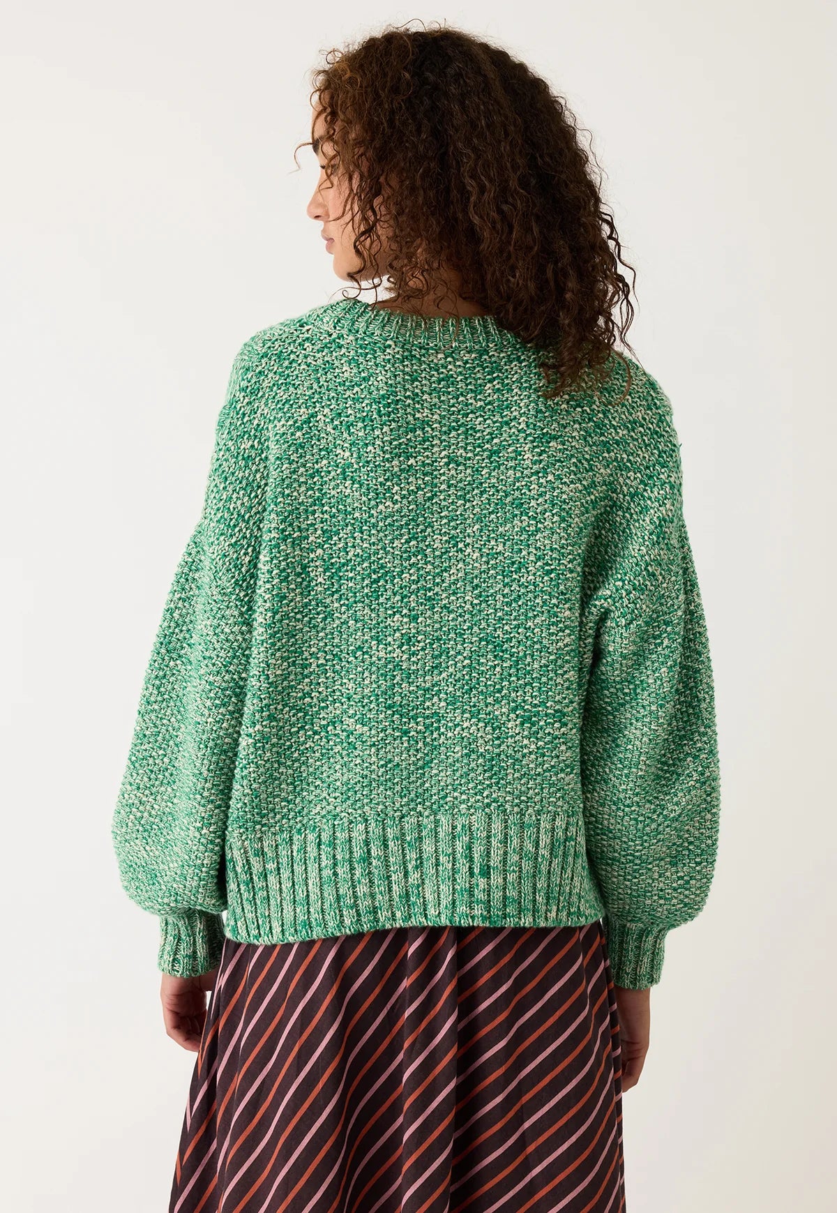 Nancybird Gigi merino wool cotton cable knit sweater in splice green.