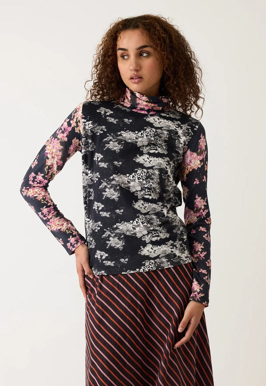 Nancybird Sundew organic cotton skivvy Hydrangea splice floral print.