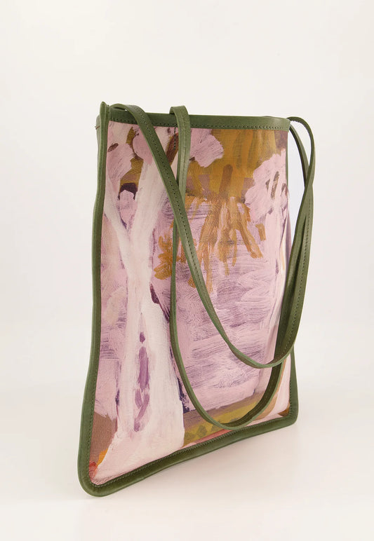 Nancybird Moor tote bag vegetable tanned leather with digital print artwork.