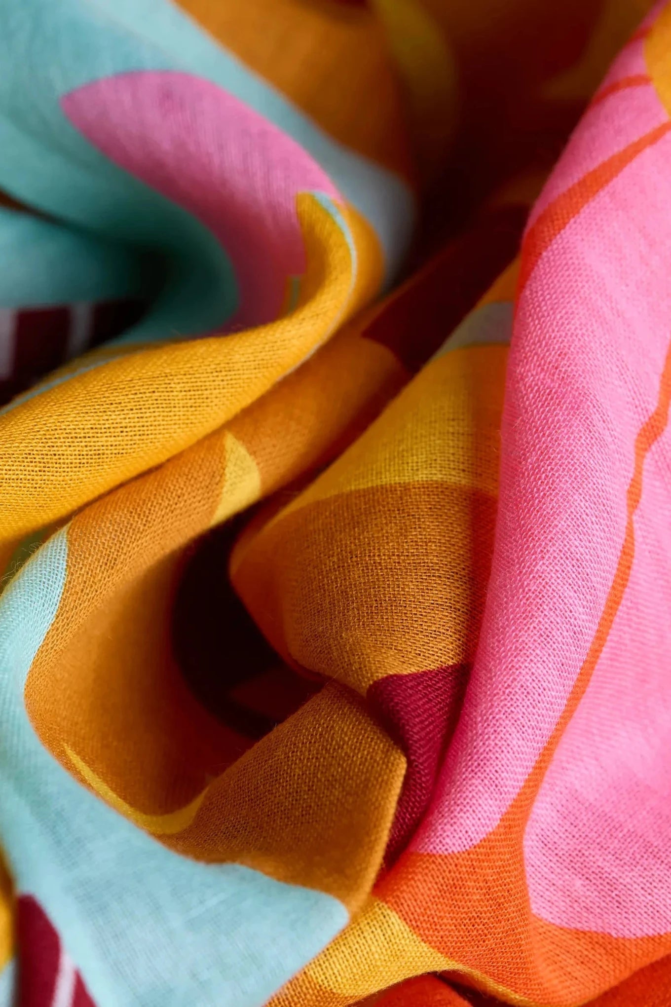 Inoui Editions Mangrove pastel colourful tropical scene on cotton scarf.