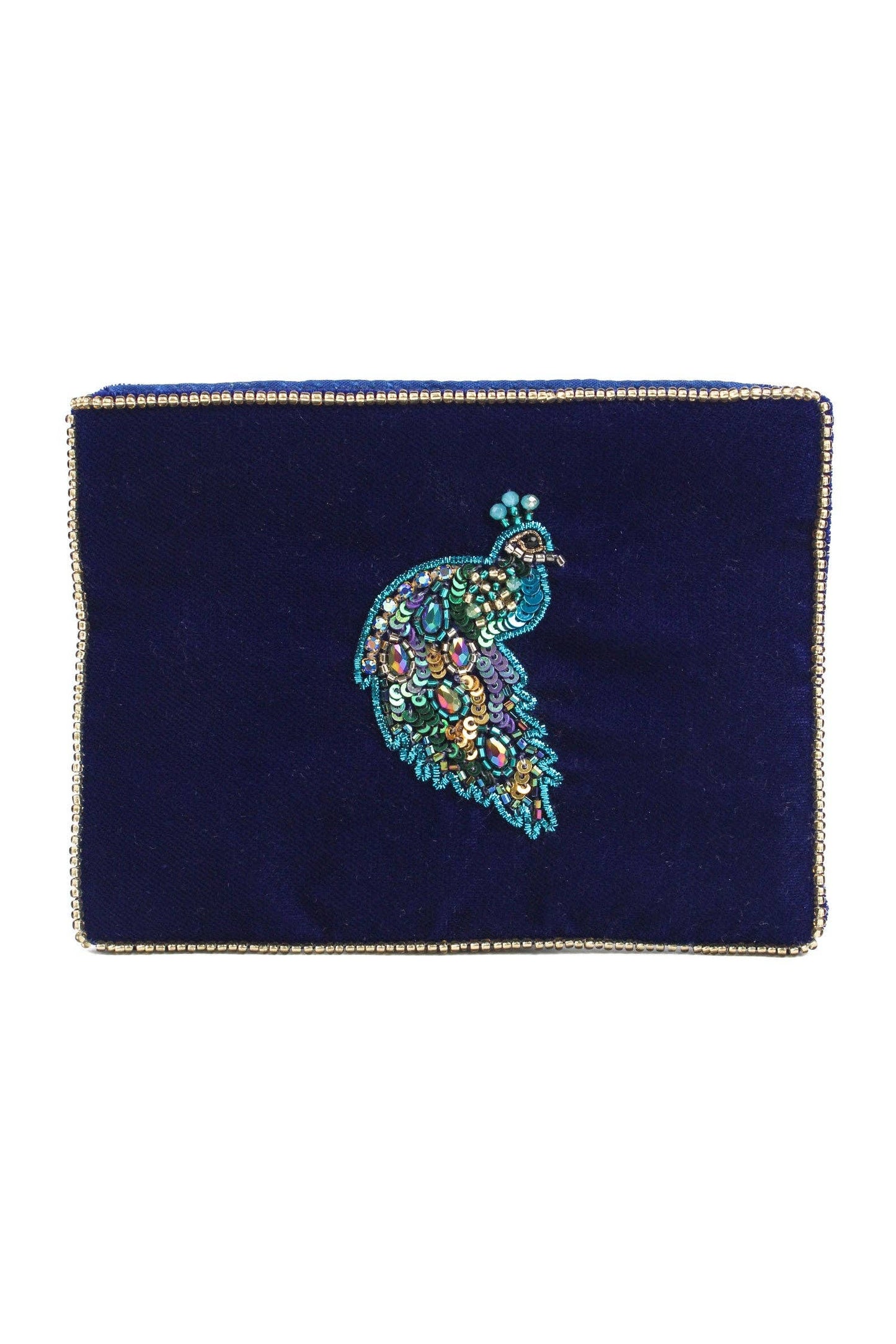 My Doris blue peacock velvet beaded pouch.