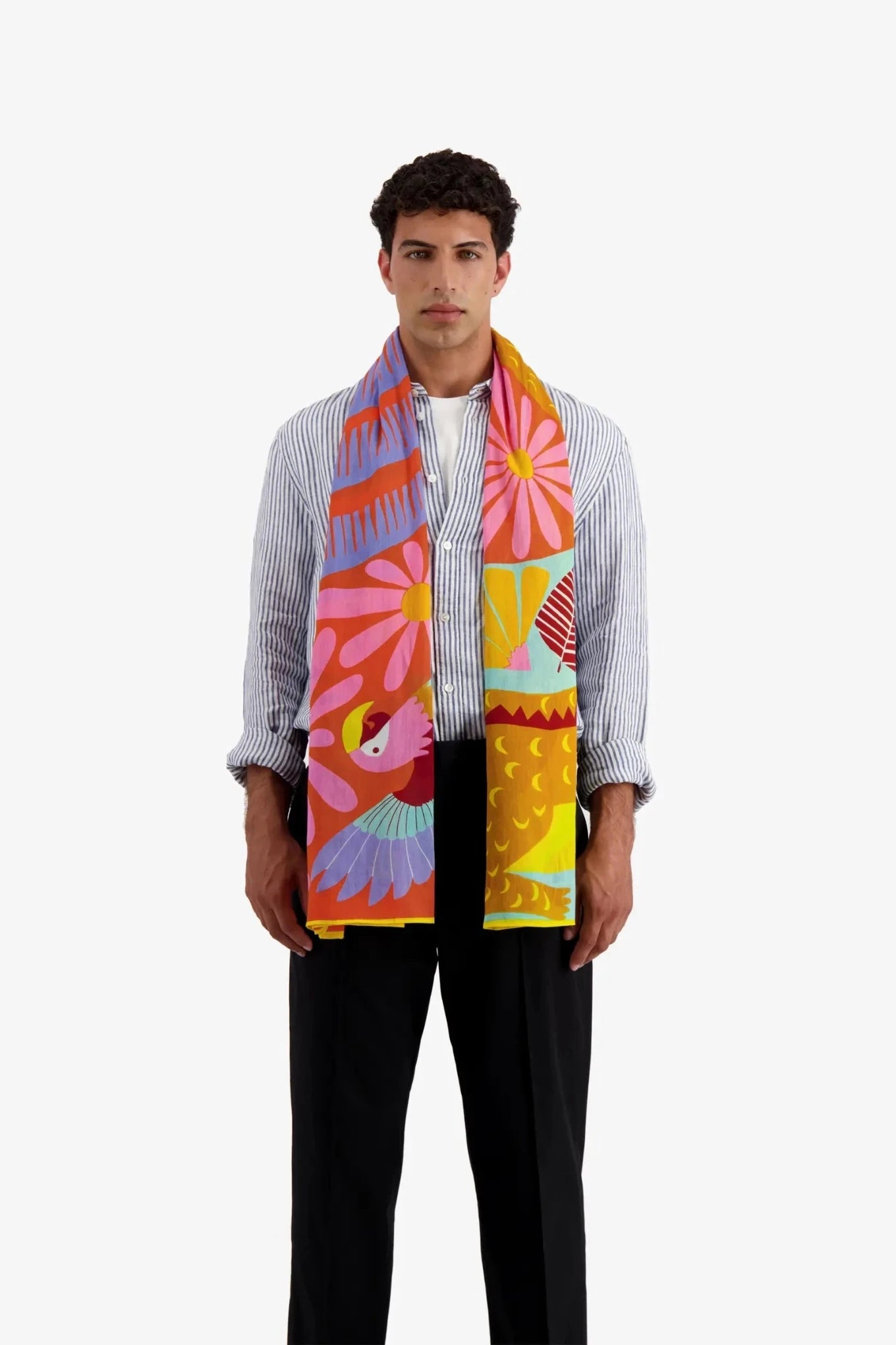 Inoui Editions Mangrove pastel colourful tropical scene on cotton scarf.