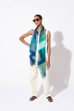 Load image into Gallery viewer, Ma Poesie Optique scarf organic cotton in blue.