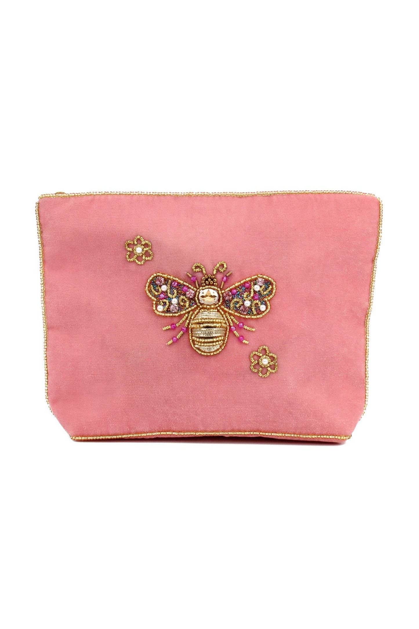 My Doris pink bee velvet beaded pouch.