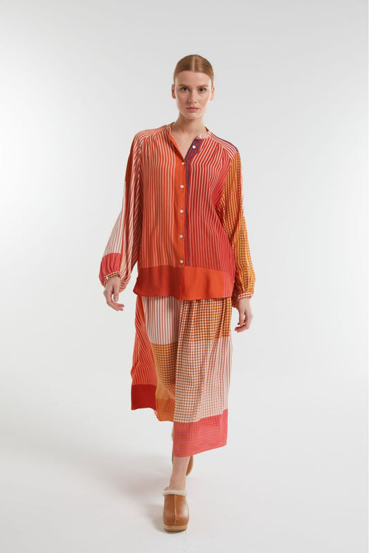 Ma Poesie Romeo skirt in Vibrant stripe print in rose red.