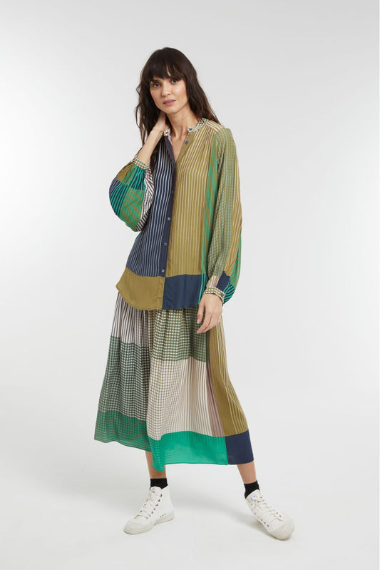 Ma Poesie Romeo skirt in Vibrant stripe print in vert green.