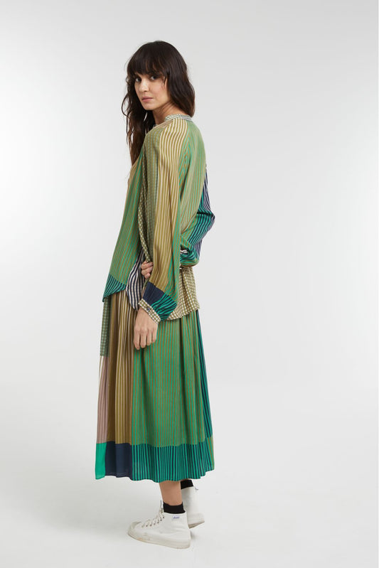 Ma Poesie Romeo skirt in Vibrant stripe print in vert green.