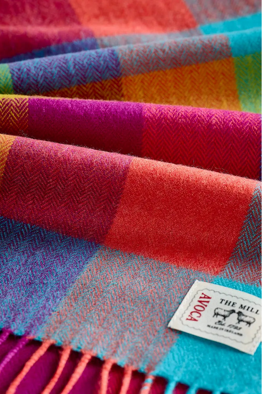 Avoca Circus rainbow multicolored checkered fine wool scarf.