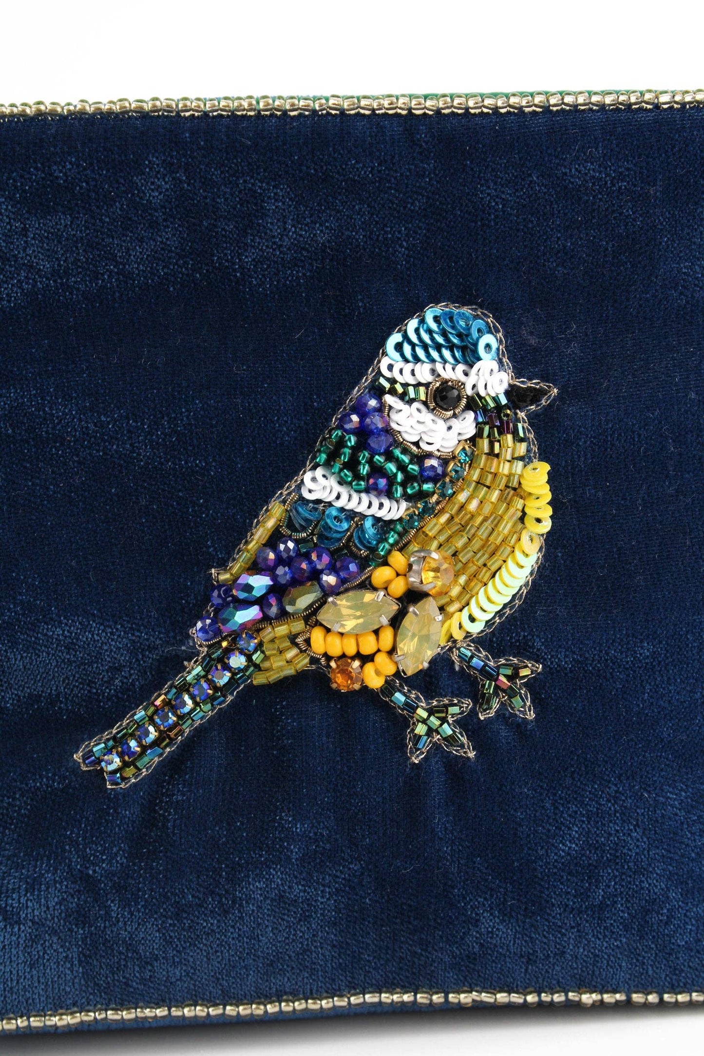 My Doris small zippered pouch with beaded blue tit bird.