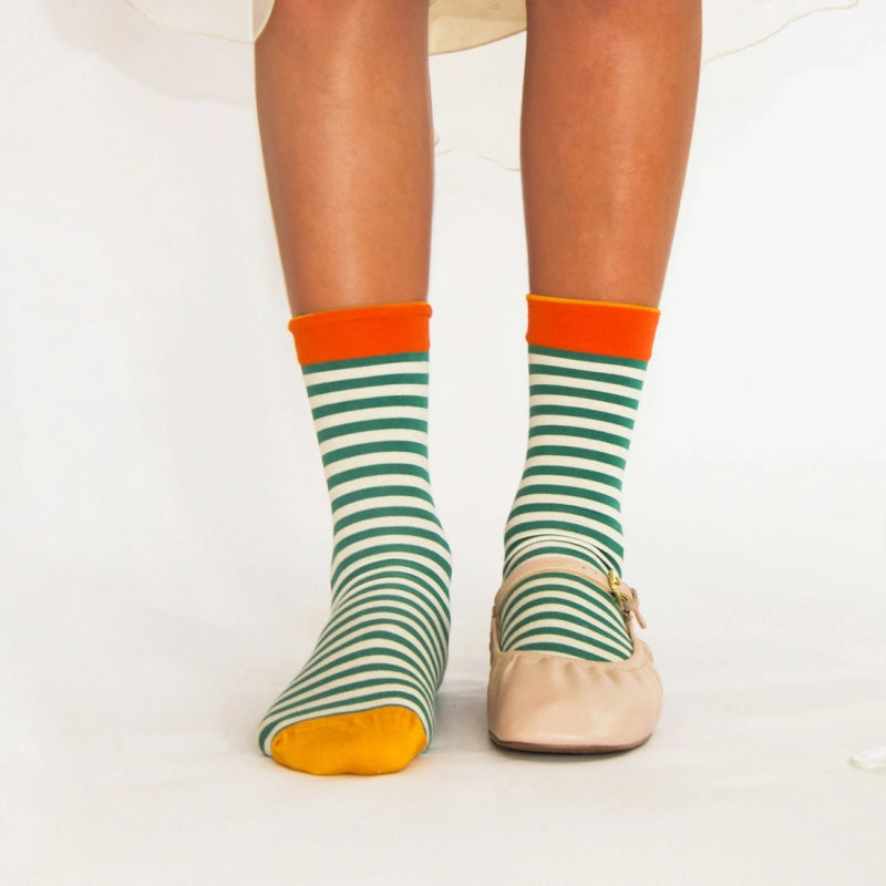 Bonne Maison made in France striped socks in duck egg blue and white.