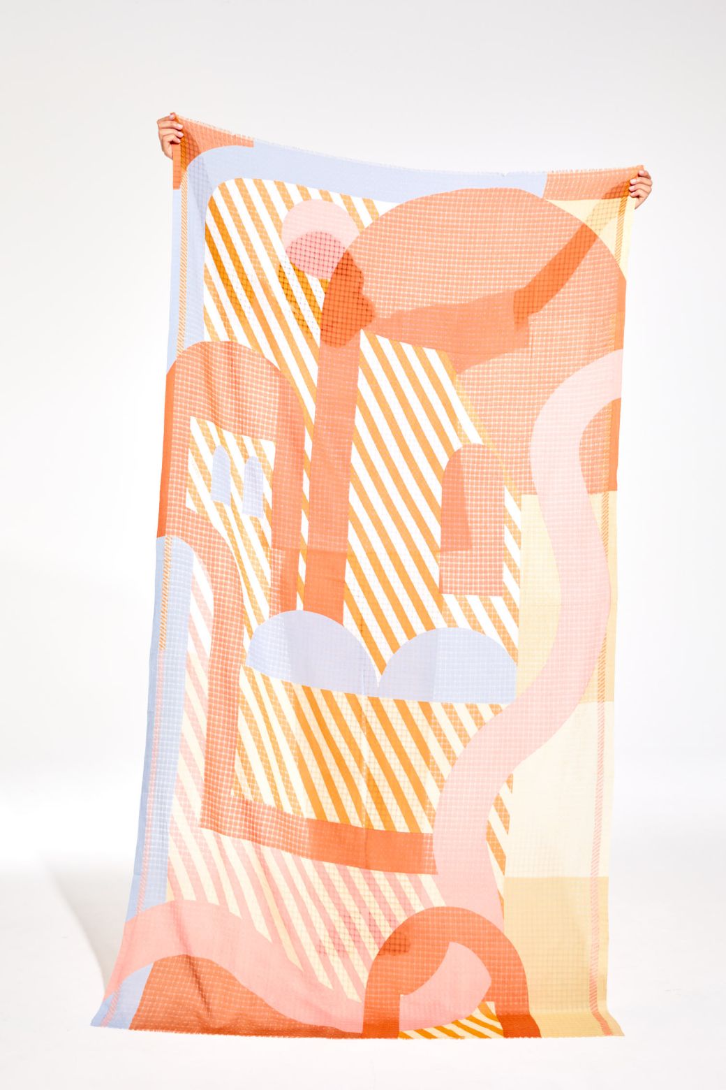 Ma Poesie Carte Postale fine handwoven cotton scarf in passion orange and pink.