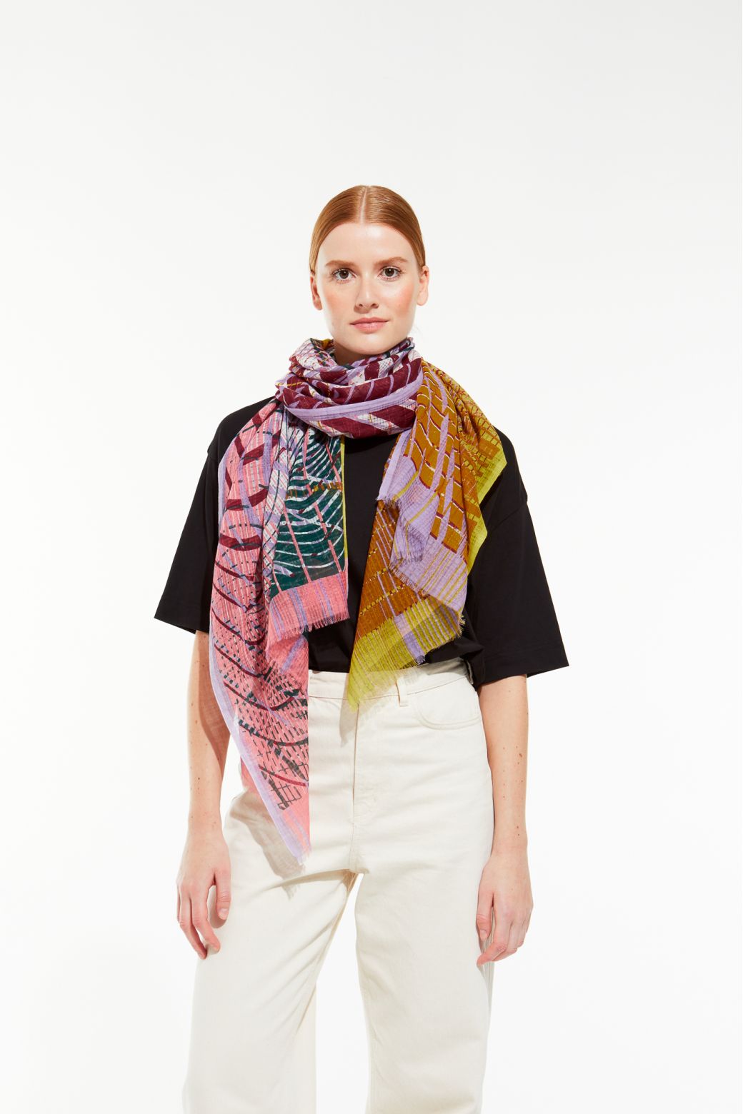 Ma Poesie silk cotton Cosmique scarf in multico.