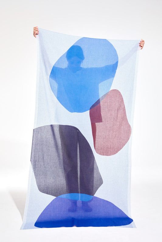 Ma Poesie textured cotton scarf Galet in blue.
