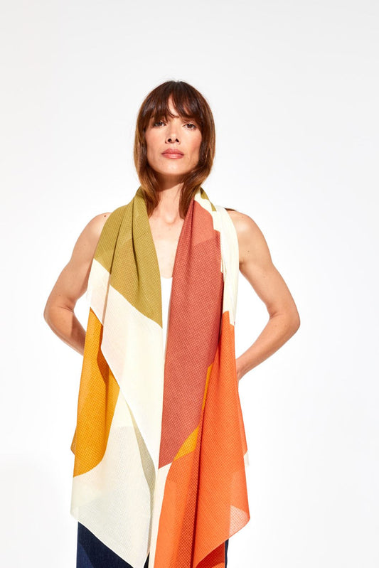 Ma Poesie textured cotton scarf Galet in sun.